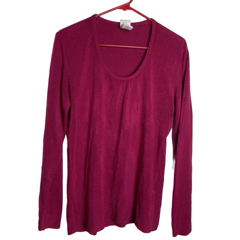 Just My Size JMS Women Knit Top 2X Pink Crewneck Pullover Long Sleeve Sweater